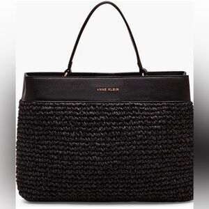 NWOT Anne Klein Black Woven Straw Satchel|Crossbody Tote, No Pouch